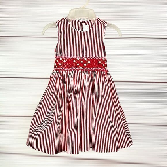 Creation Imaho Smocked Dress Red White Striped Cotton Summer Sleeveless 2 Years - Picture 3 of 13